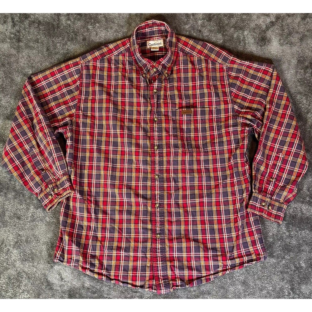 Carhartt Shirt Plaid Men’s L 100% Cotton Fall 2008 RN 14806 India Made